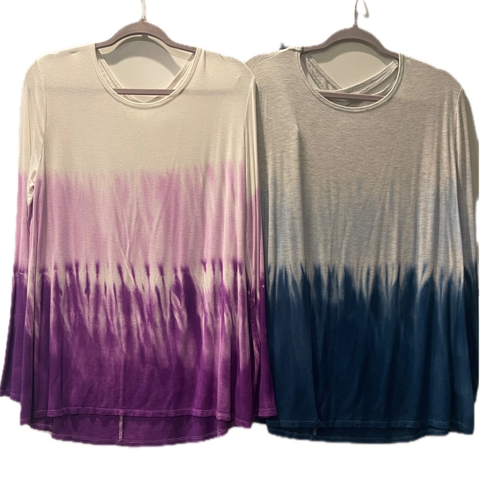 Gradient Long Sleeve Tops - Purple and Blue
